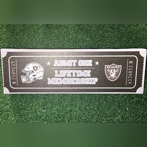 Raiders Lifetime Membership Ticket Tabletop Decor 11" x 3.5"